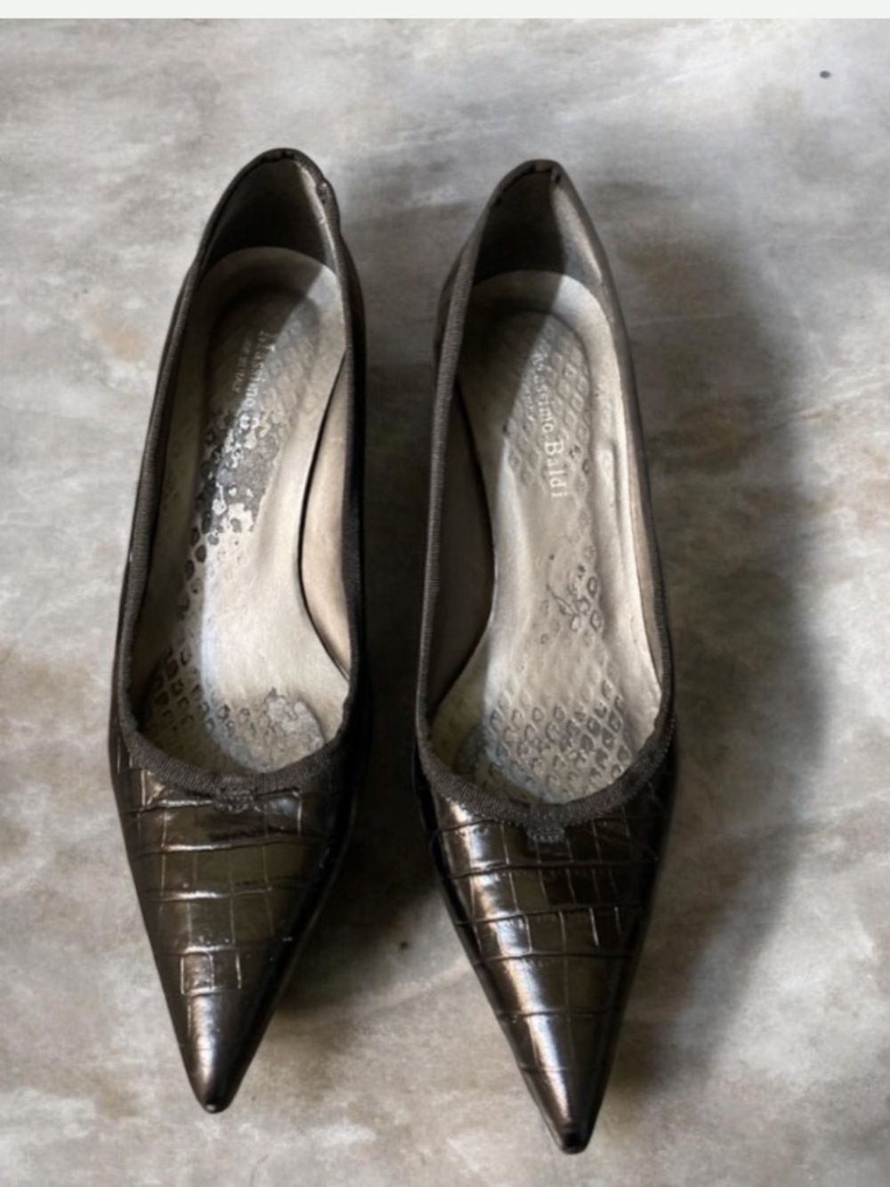 Massimo Baldi Italian Made Pointy Toes Black Leather Hell Pump Size 9B